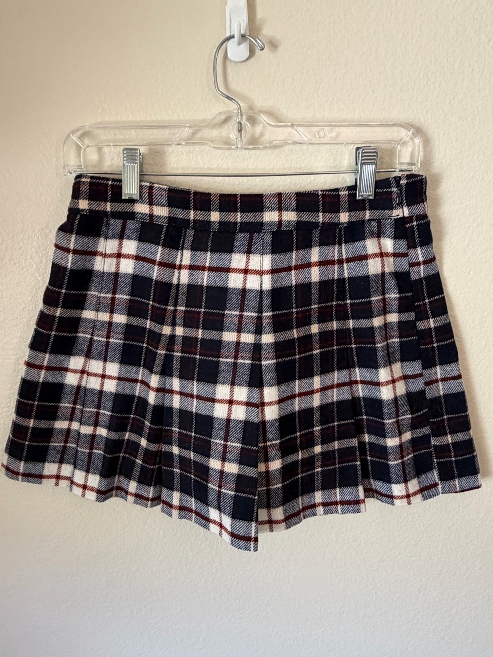 H&M Navy Plaid Pleated Mini Skirt with Red & White Accents